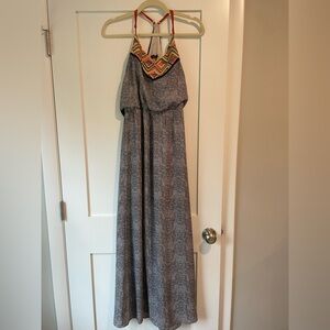 Beautiful embroidered tribal print maxi dress, euc